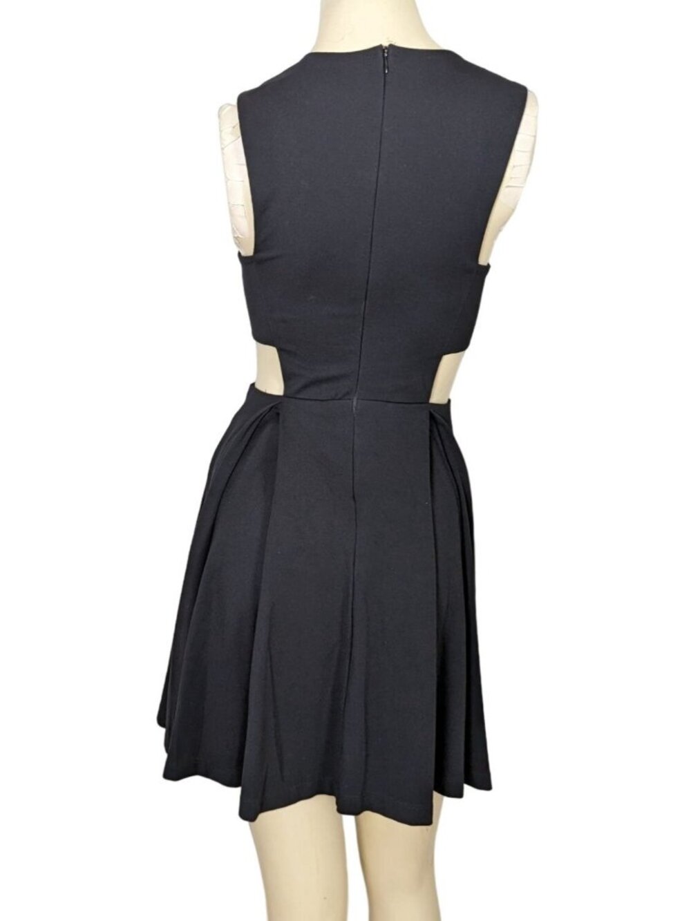 LuLu's Pleat black skater dress side cutouts fitted waistline pleated dress sz S - Picture 4 of 13